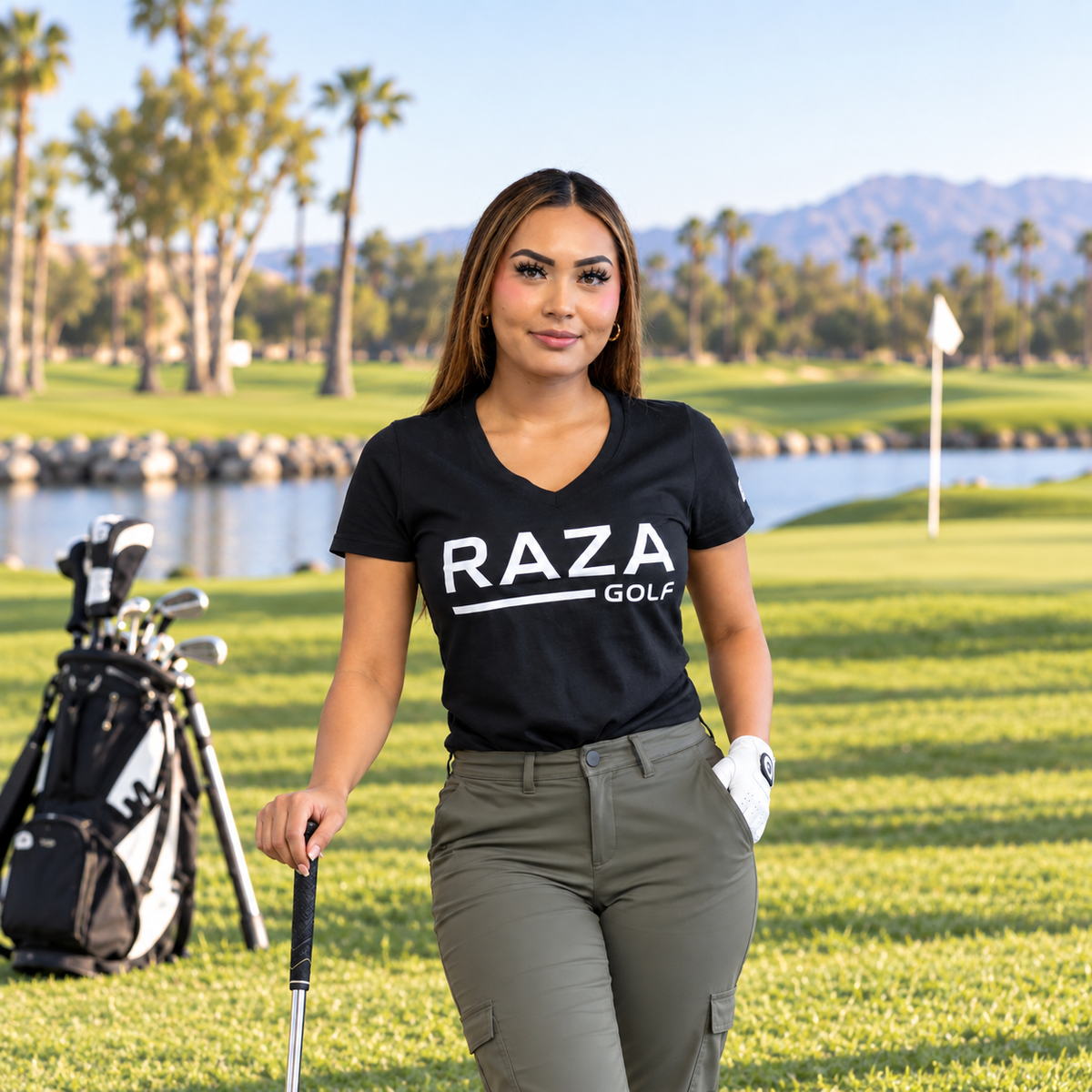 Raza Golf Women Black V-neck Shirt