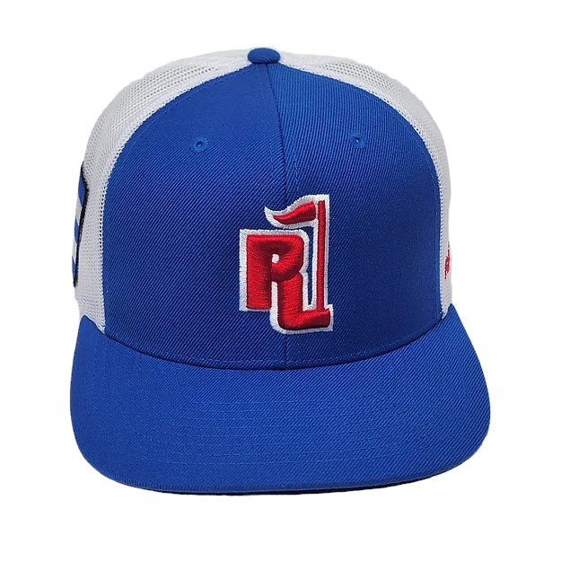 Raza Golf Royal blue and white trucker hat with Cuba Flag patch