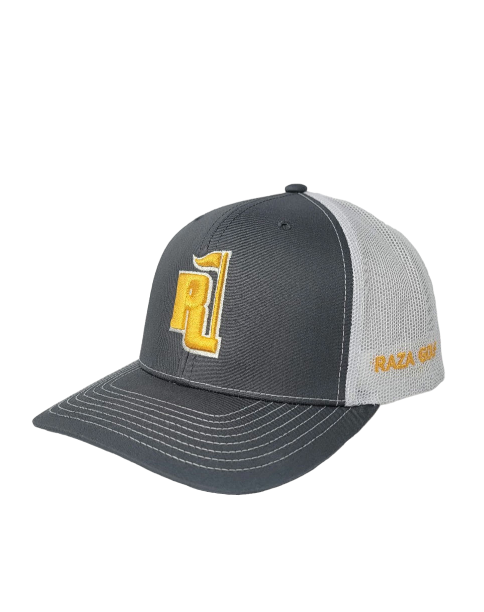 Raza Golf Charcoal and White Trucker with Yellow and White Logo