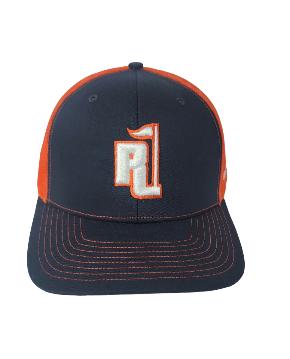 Raza Golf Navy and Orange Trucker with White and Orange Logo