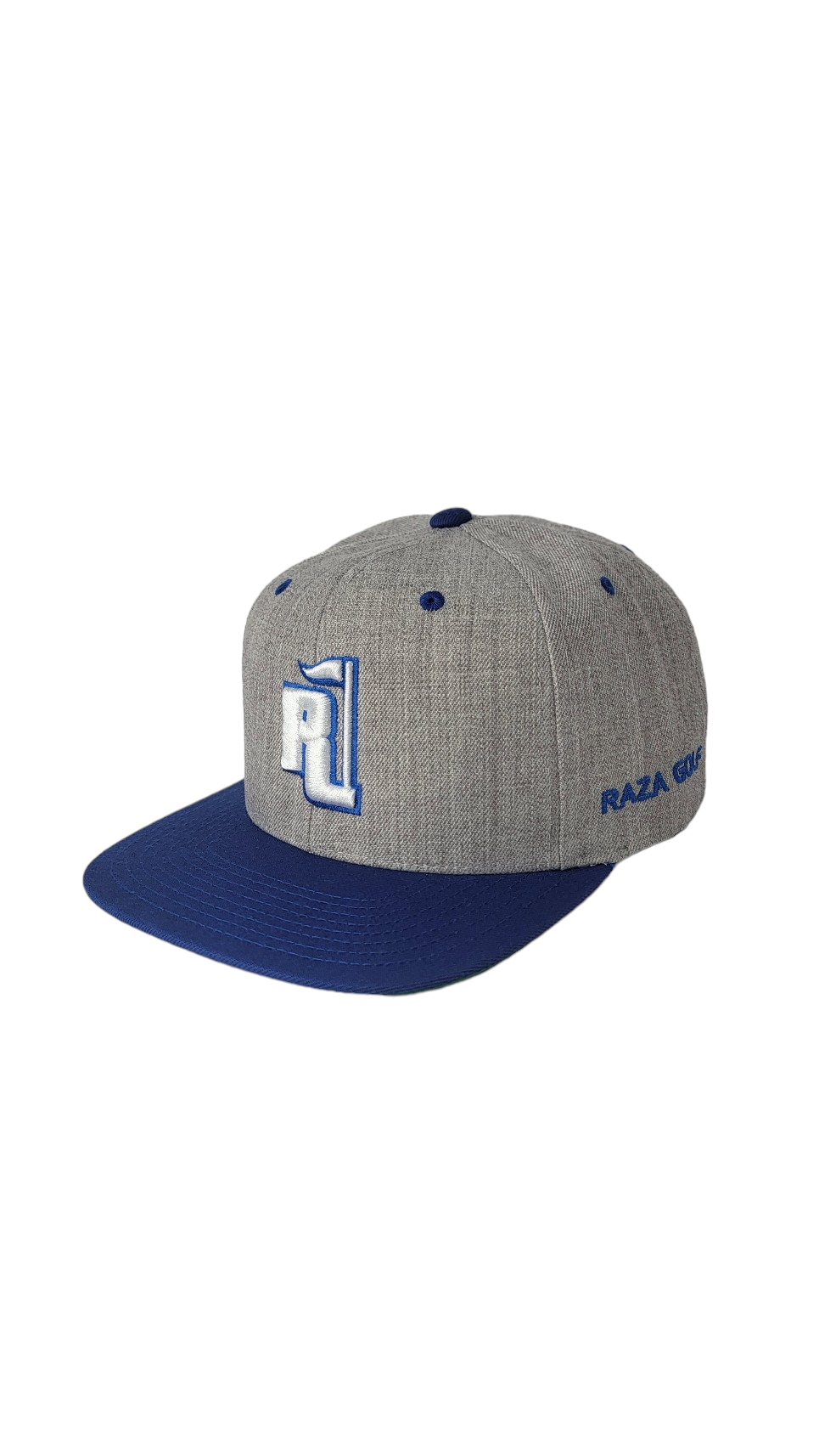 Raza Golf Gray and Blue snapback with White and Royal blue logo
