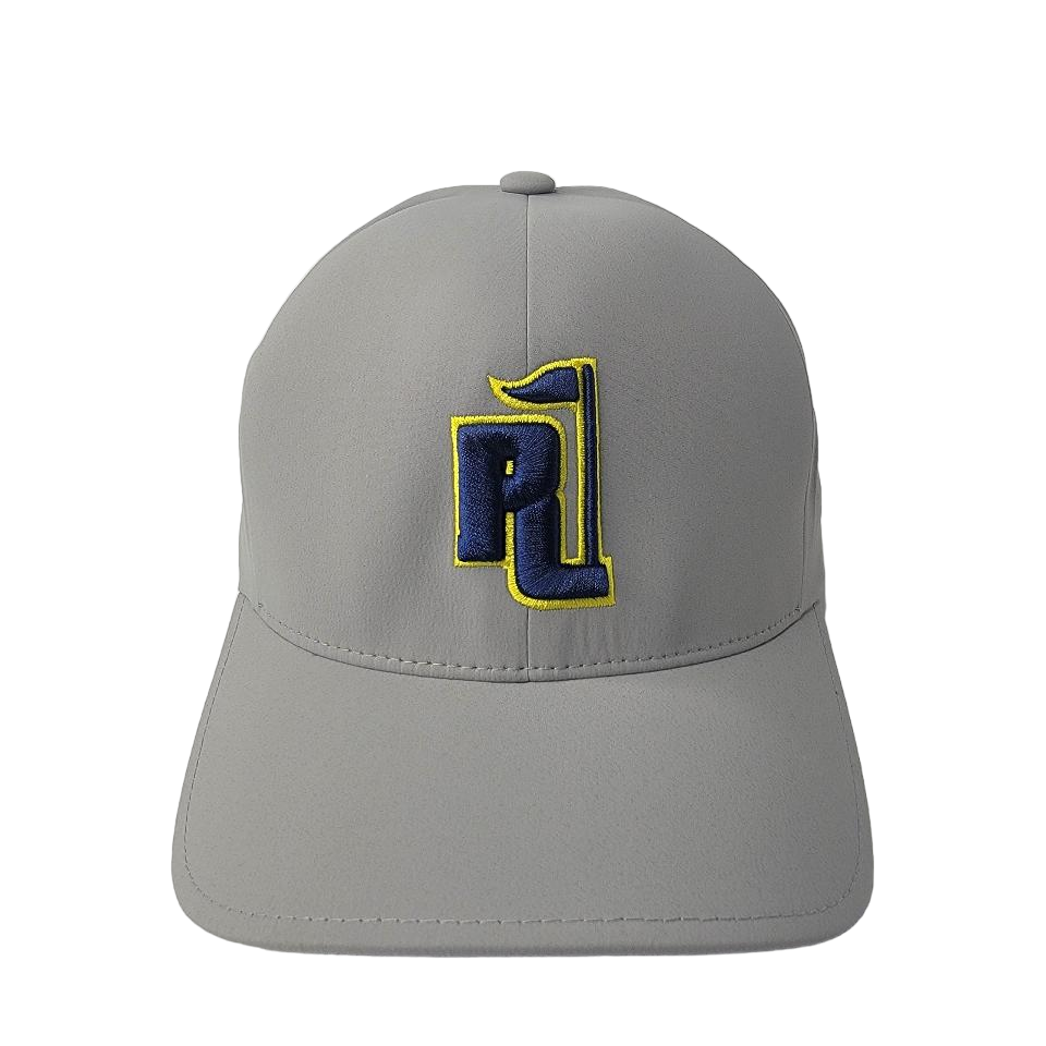 Raza Golf Gray Fitted Hat with Navy and Yellow Logo