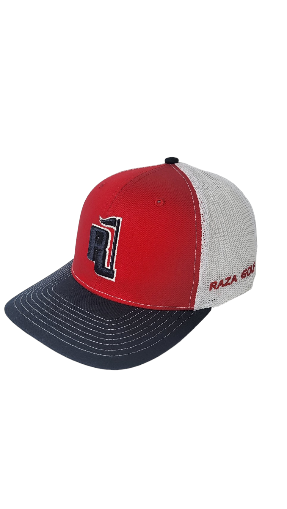 Raza Golf Red White and Navy Trucker with Navy and White Logo
