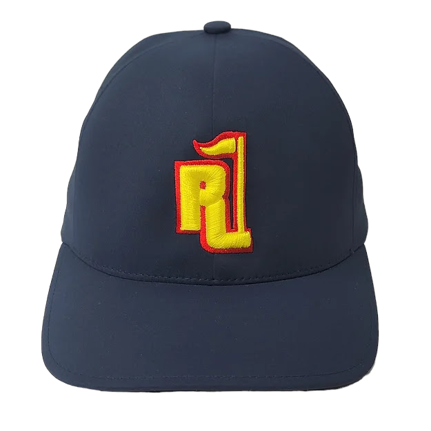 Raza Golf Navy Fitted Hat with Yellow and Red Logo