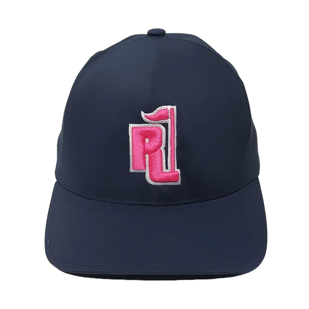 Raza Golf Navy Fitted Hat with Pink and White Logo