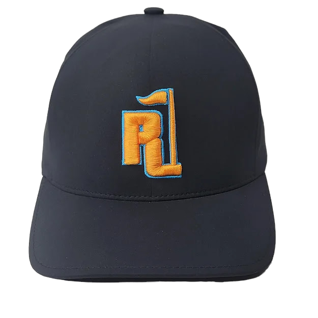 Raza Golf Black Fitted Hat with Orange and Teal Logo