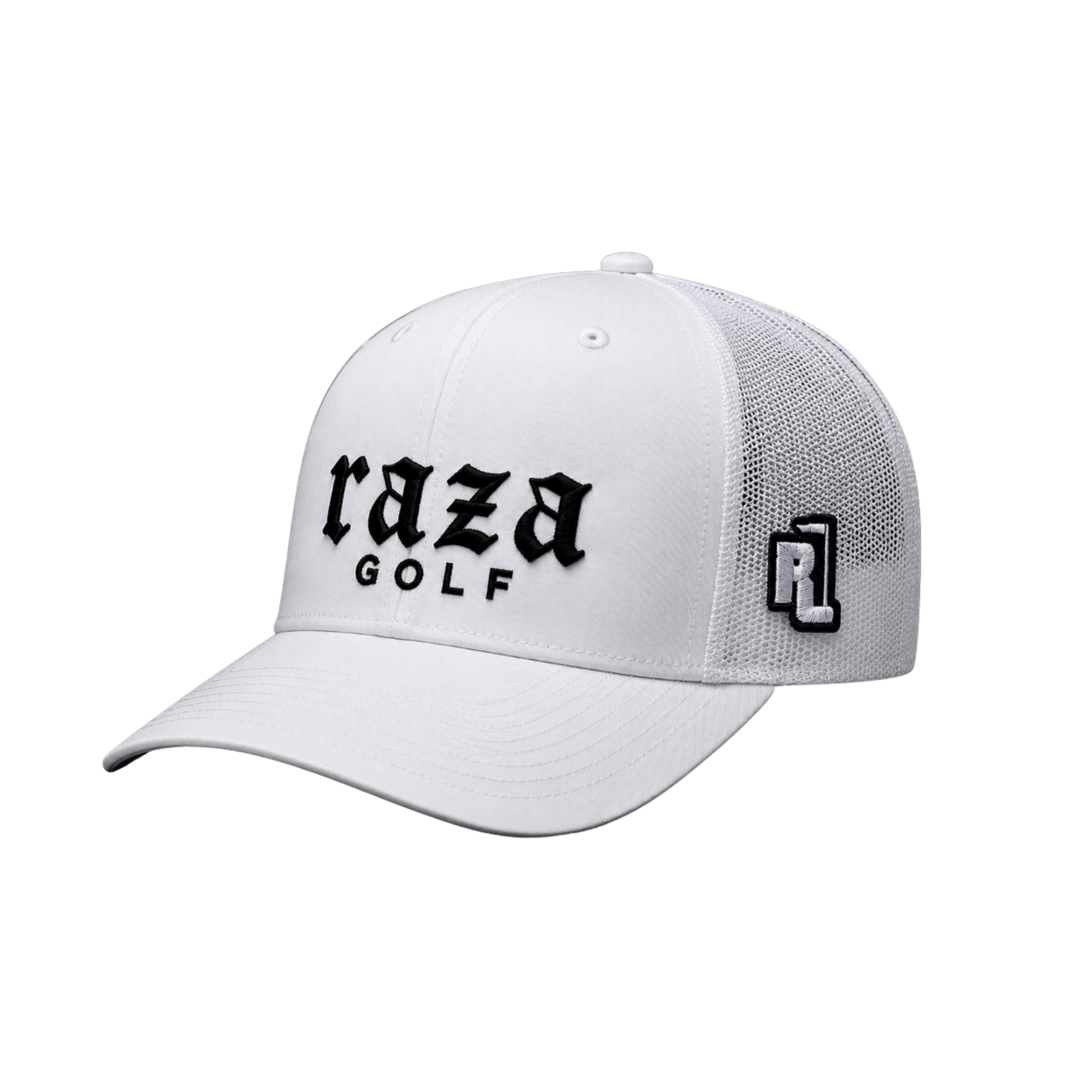 White cap with the word RAZA on it