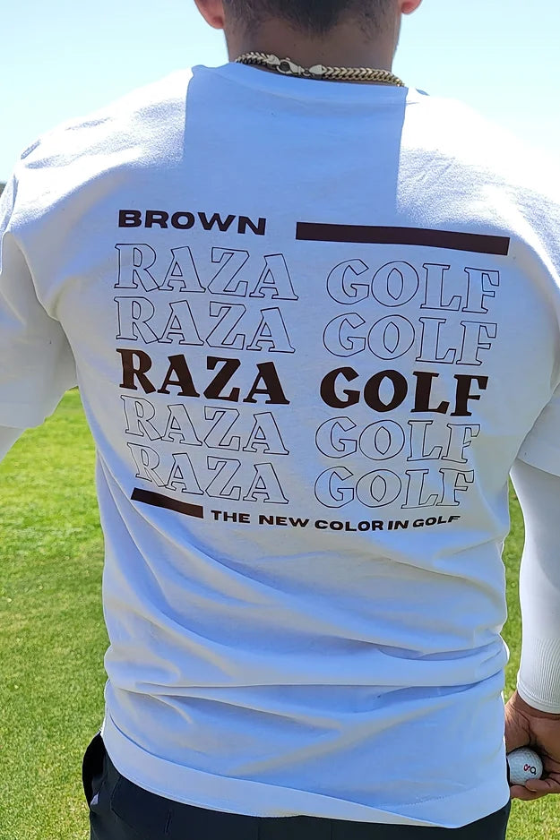 Raza Golf White Shirt with Brown Design