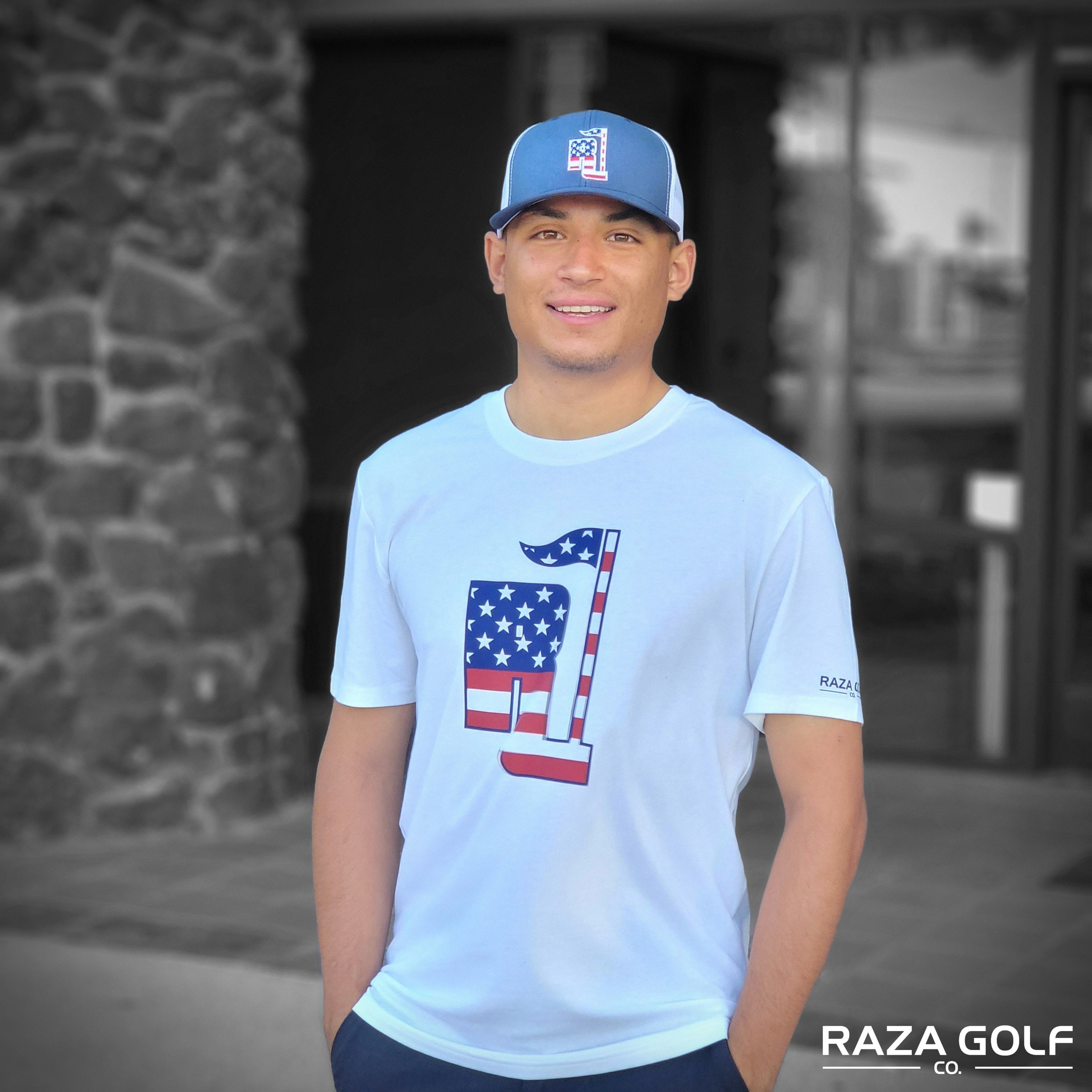 Raza Golf White Shirt with the American Flag