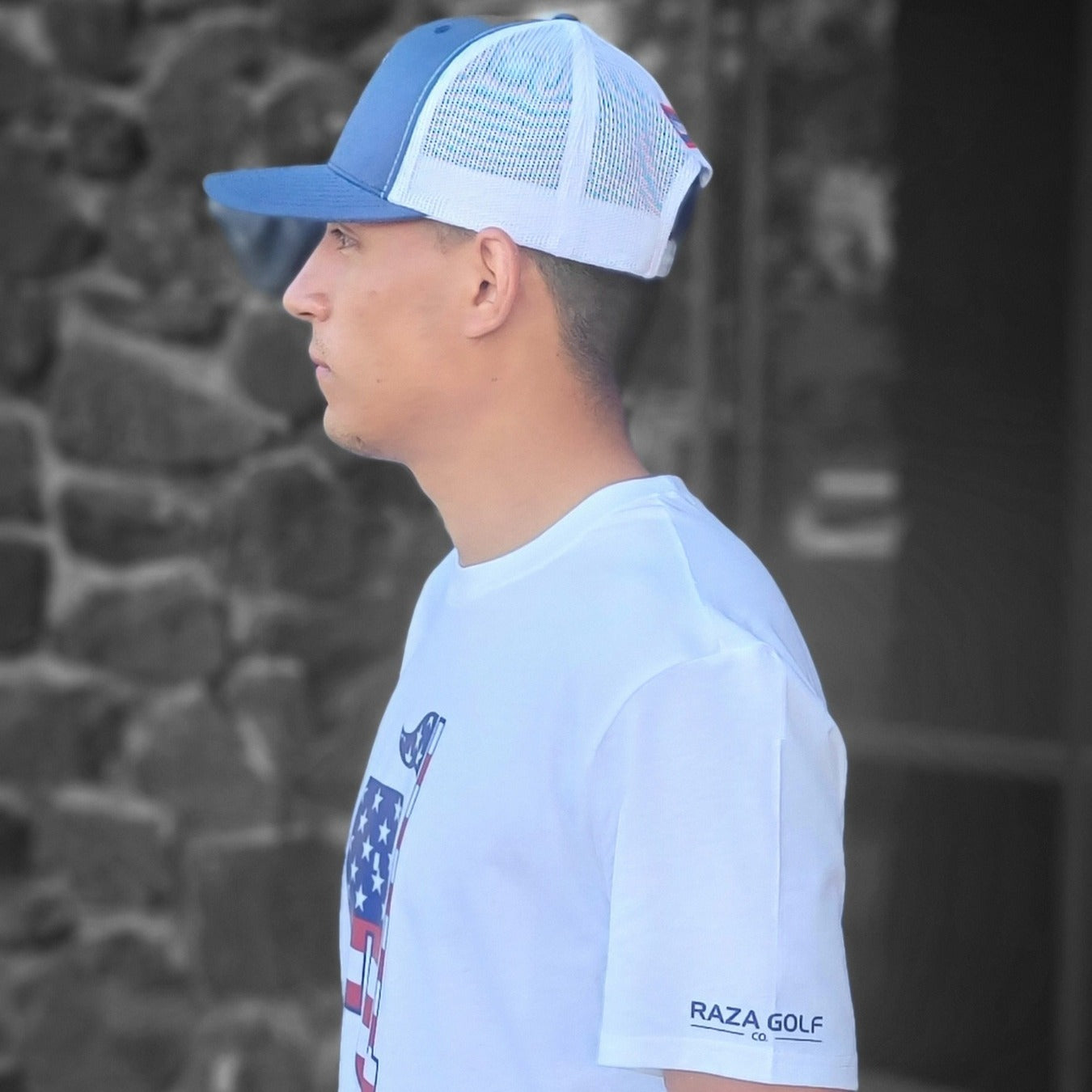 Raza Golf White Shirt with the American Flag