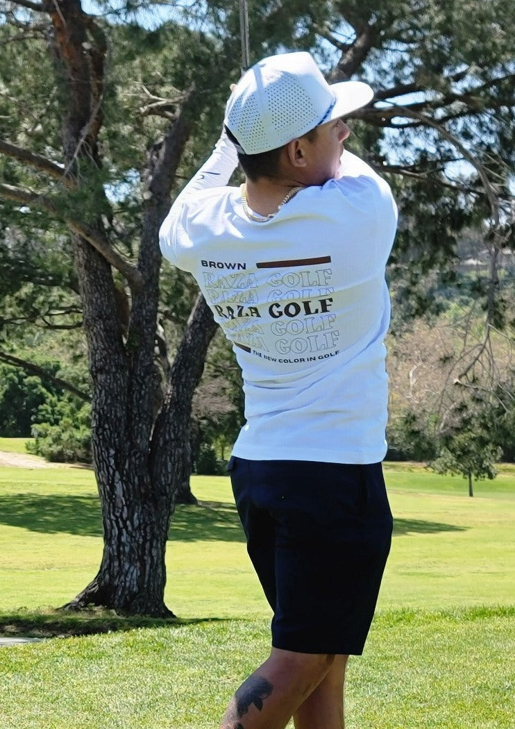 Raza Golf White Tshirt with Brown Design