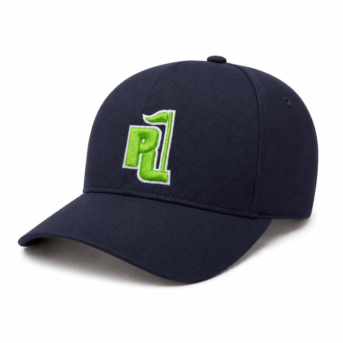 Raza Golf A dark navy cap featuring a green and white embroidered logo on the front.