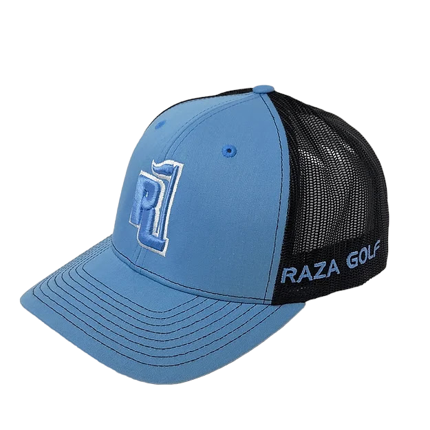 Raza Golf Blue and Black trucker hat with a Guatemala Flag Patch