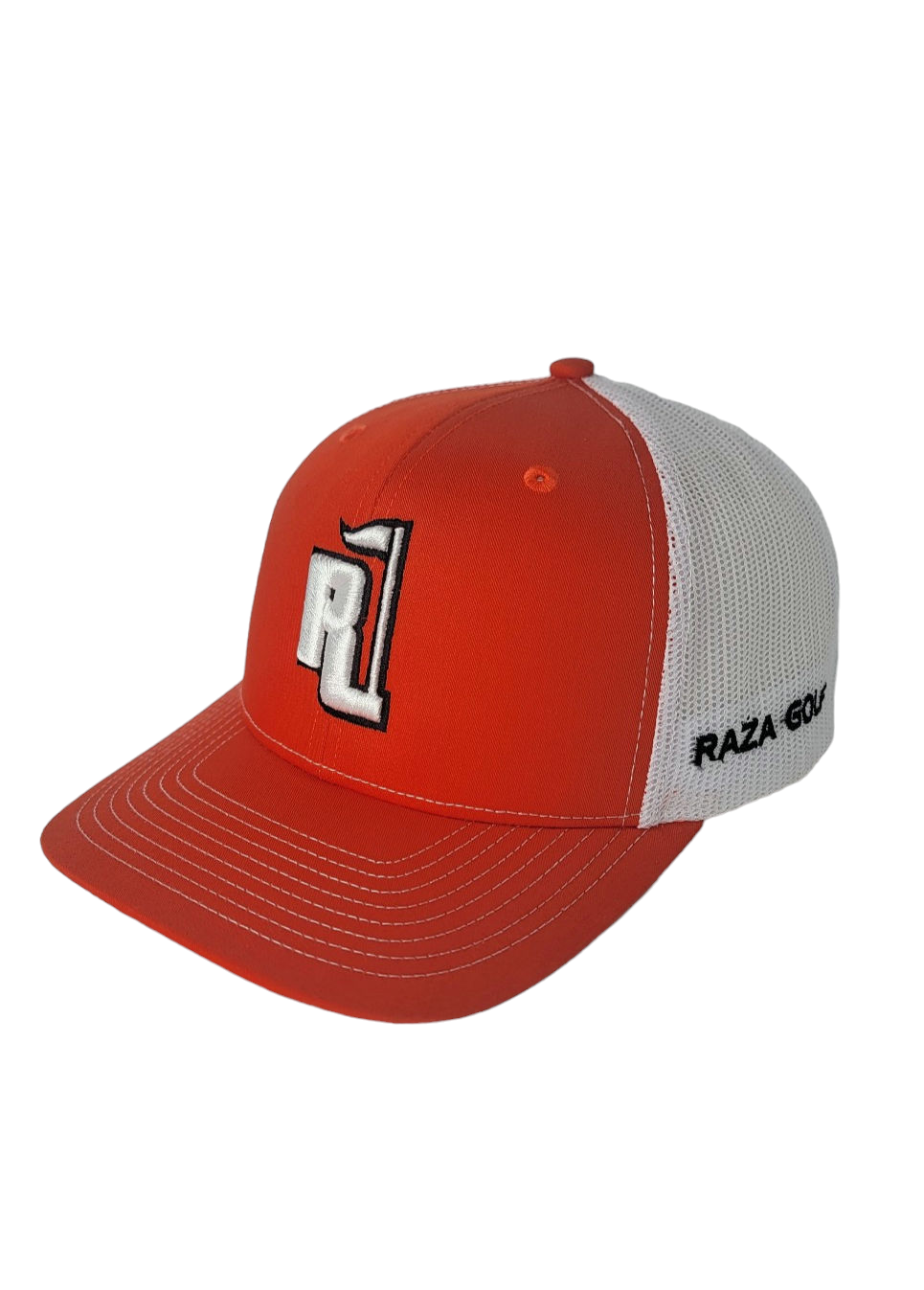 Raza Golf Orange and White Trucker with White and Black Logo