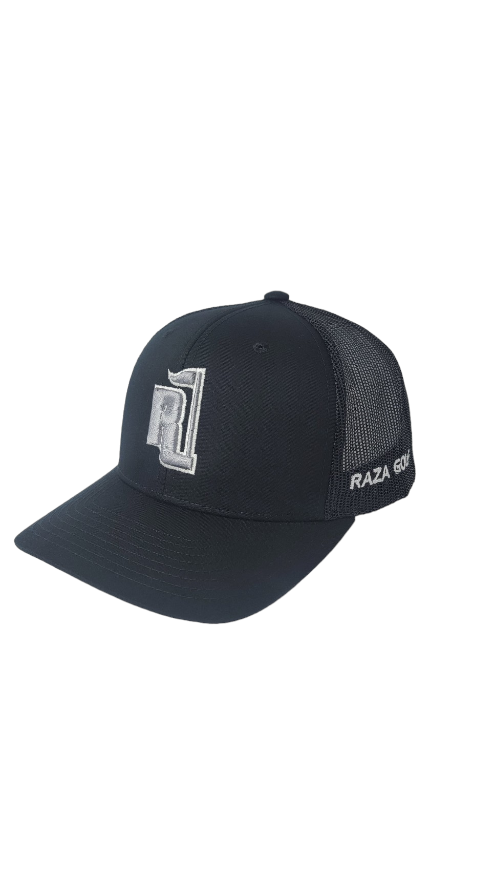 Raza Golf Black Trucker with Silver and White Logo