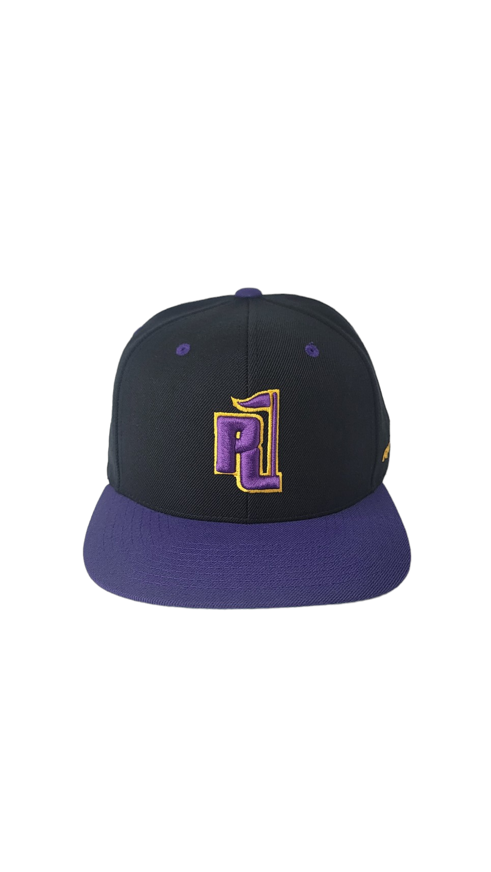 Raza Golf black and purple snapback with purple and yellow logo