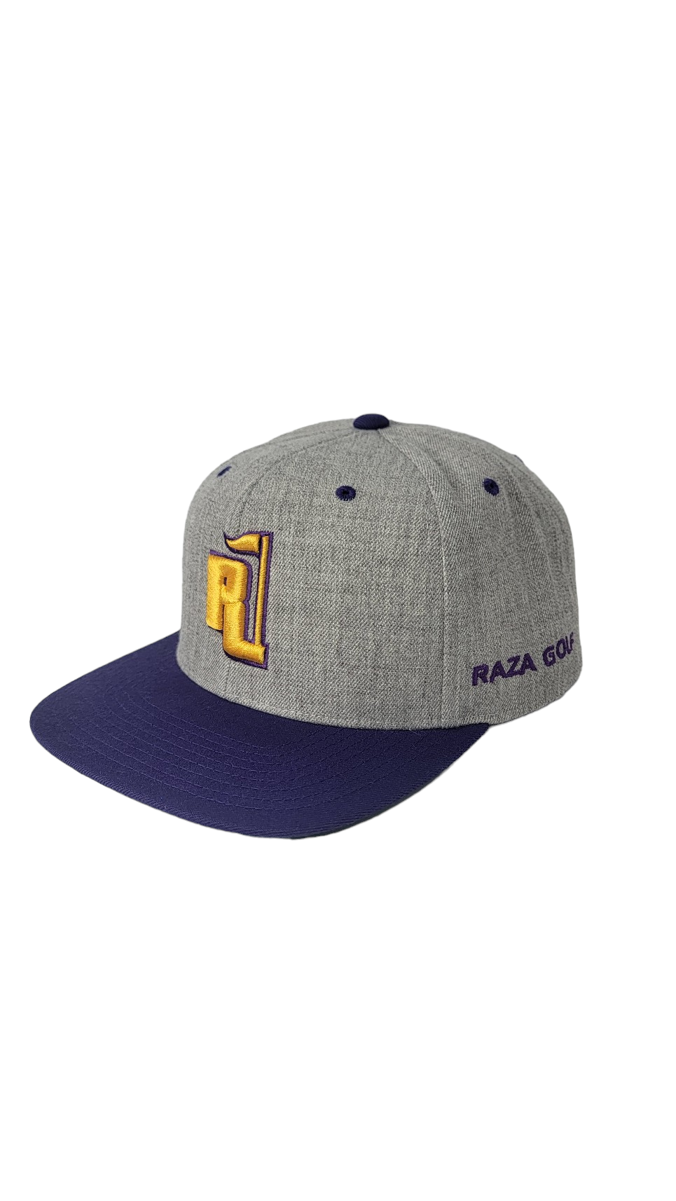 Raza Golf Gray and Purple Snapback with Yellow and Purple Logo