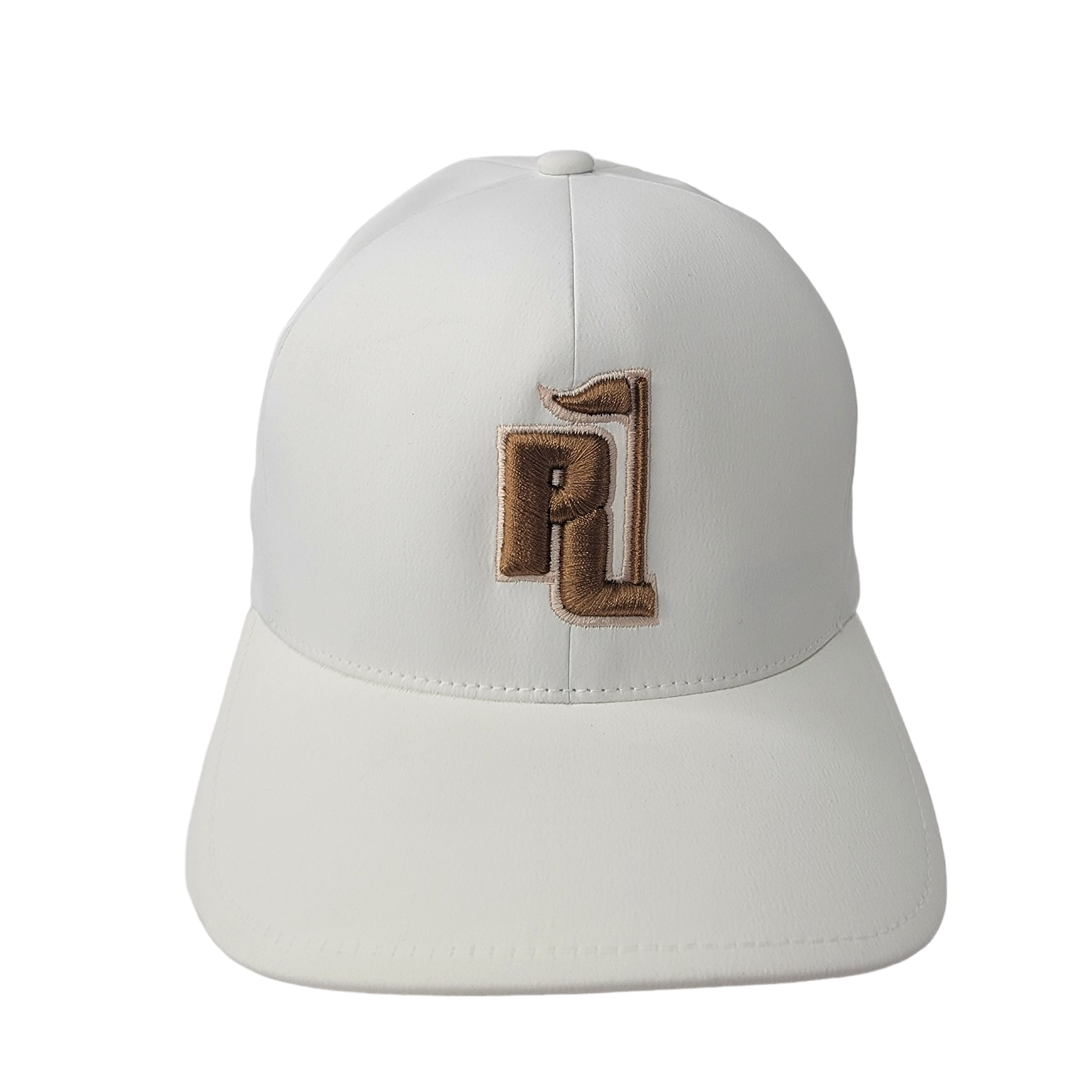 Raza Golf White Fitted Hat with Brown and Beige Logo