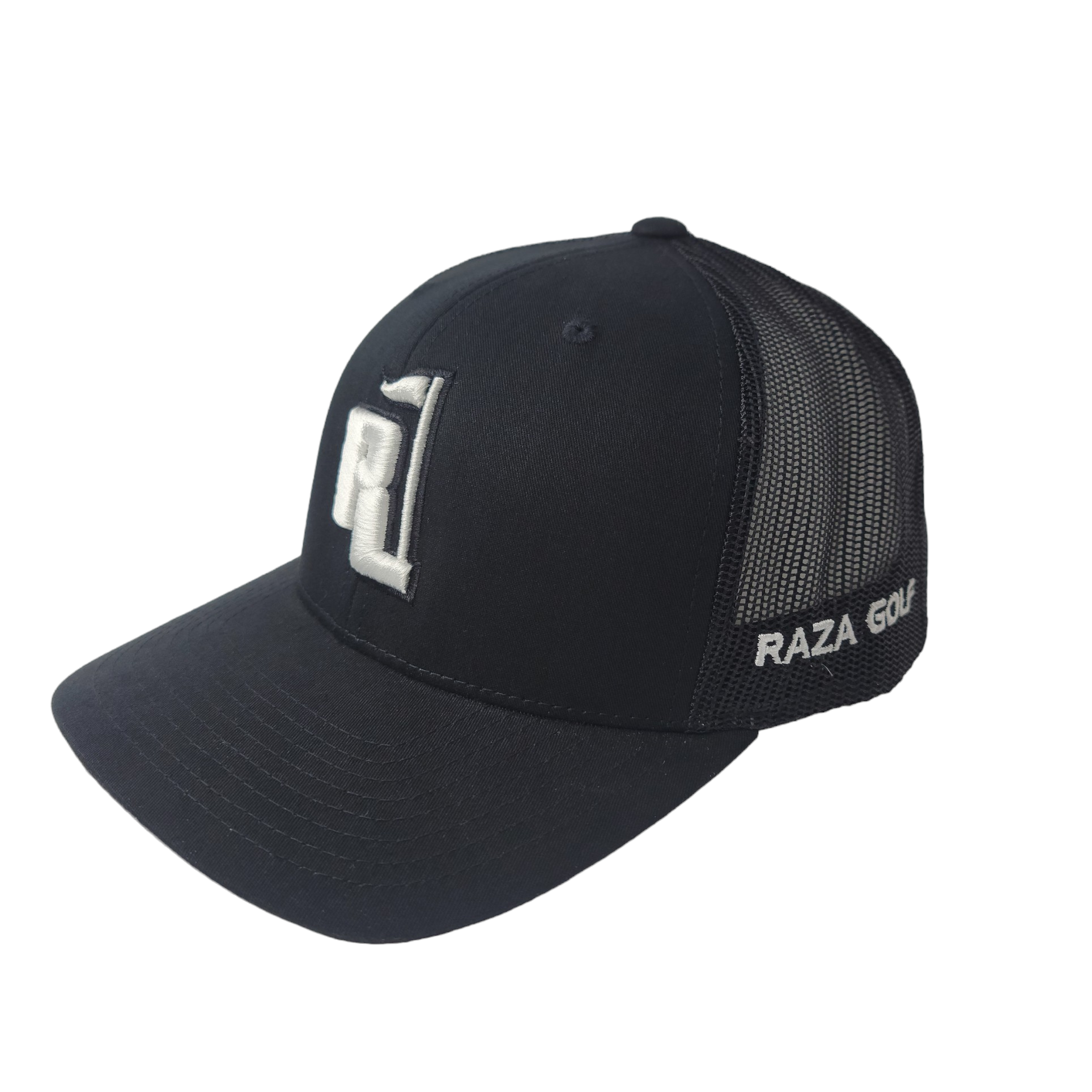 Raza Golf Black Trucker with White and Black Logo