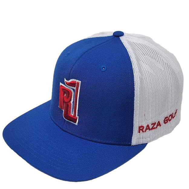 Raza Golf royal blue and white with USA flag patch on the side