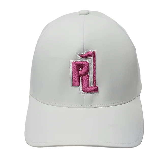 Raza Golf White Fitted Hat with Pink and White Logo