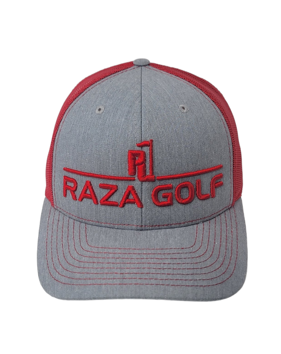 Raza Golf Gray/Red Linear Trucker Hat