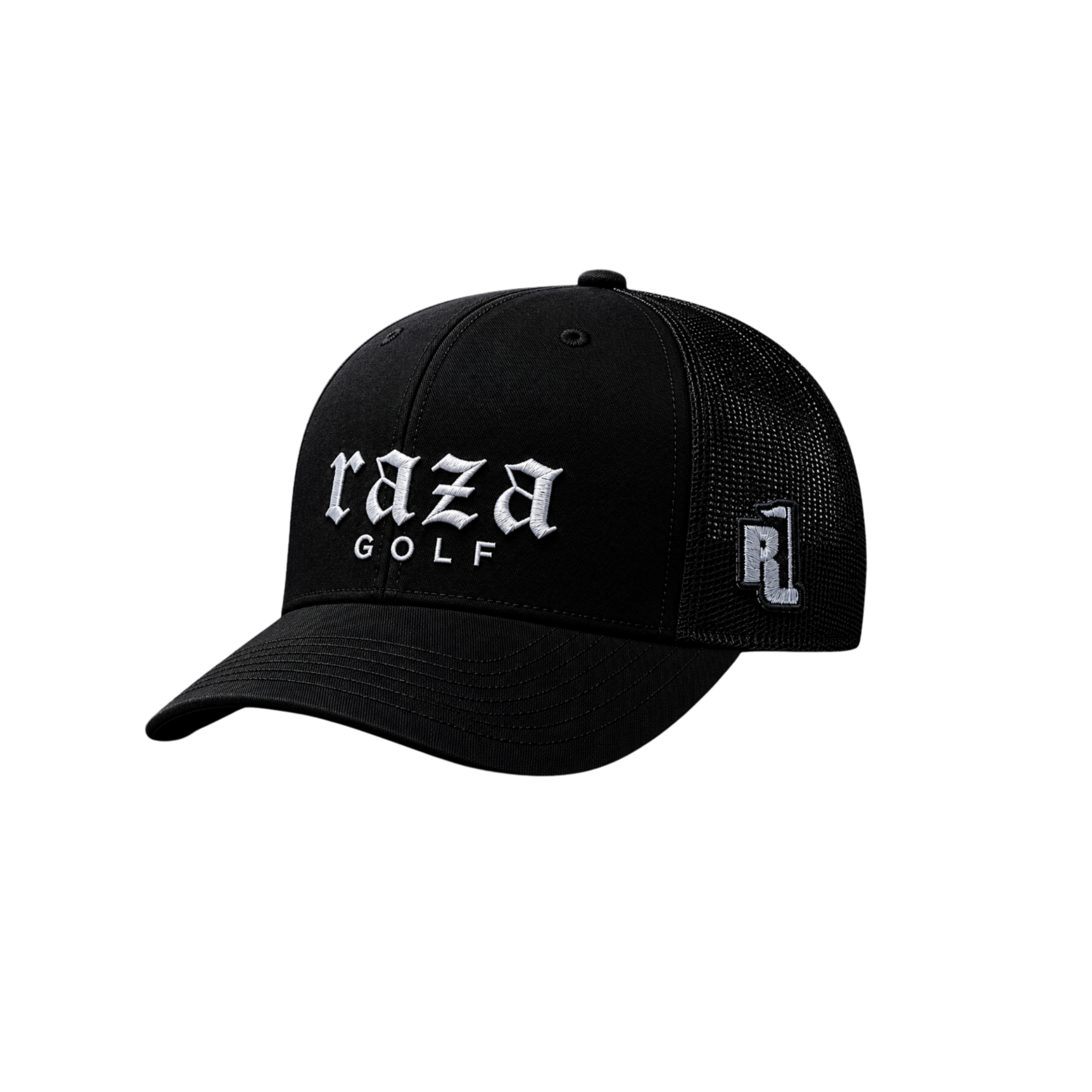 Black cap with RAZA branding on it