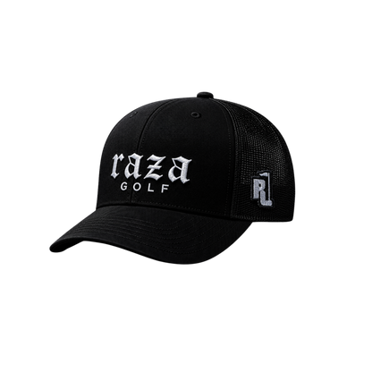 Black cap with RAZA branding on it